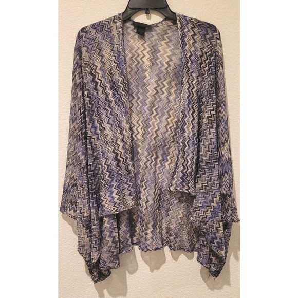 Steve Madden Women's Open Cardigan Kimono Chevron Gray Blue Metallic Gold OS - Picture 1 of 6